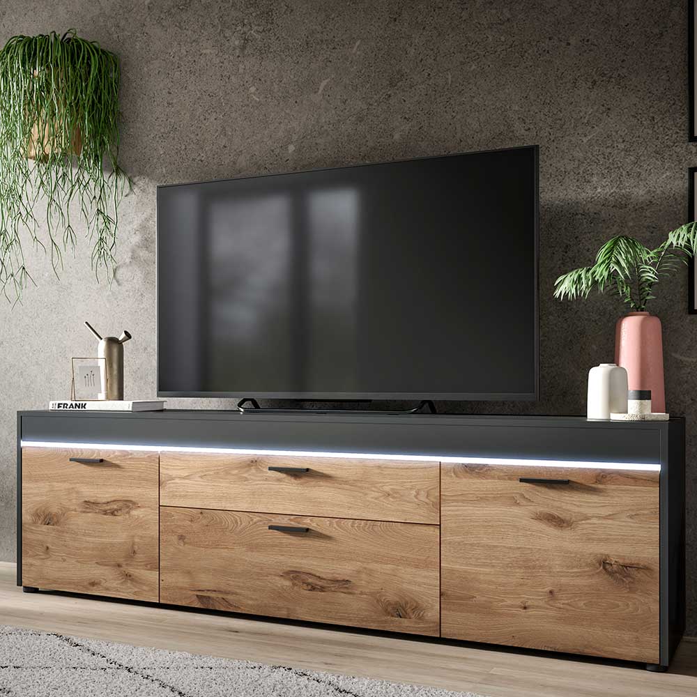 TV Lowboard mit LED Licht - 185x57x40 cm - Glacial