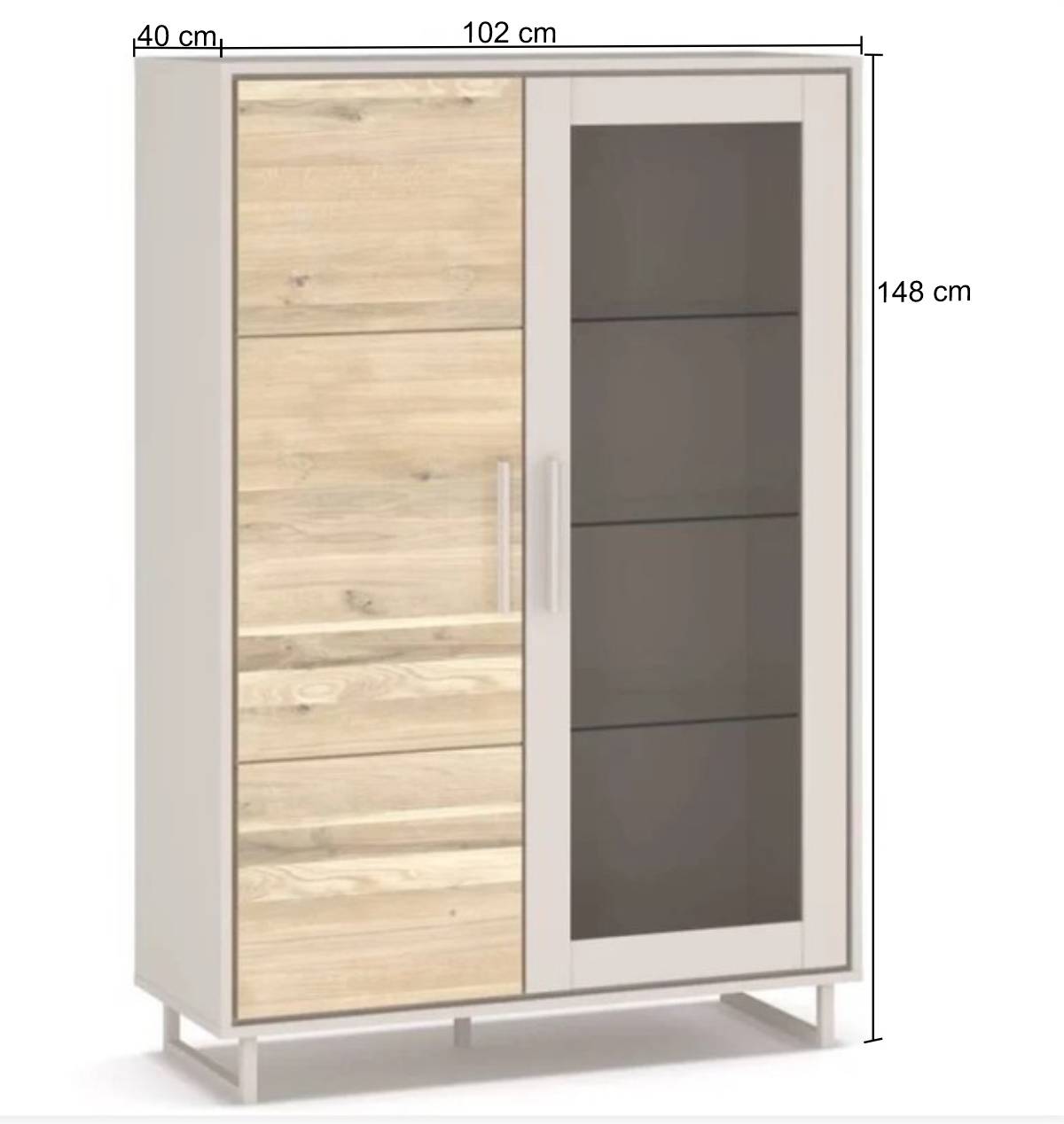2-türige Highboard Vitrine in Kreideweiß - Loca