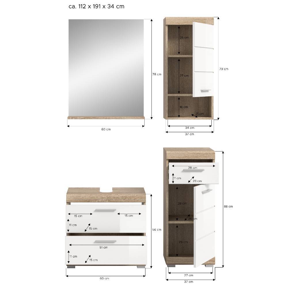 97 cm breiter Badblock Möbelset - Calbanyara (vierteilig)