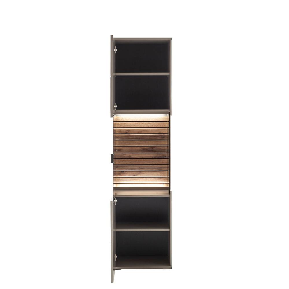Vitrinenschrank in Grau mit Wildeiche - Teorina
