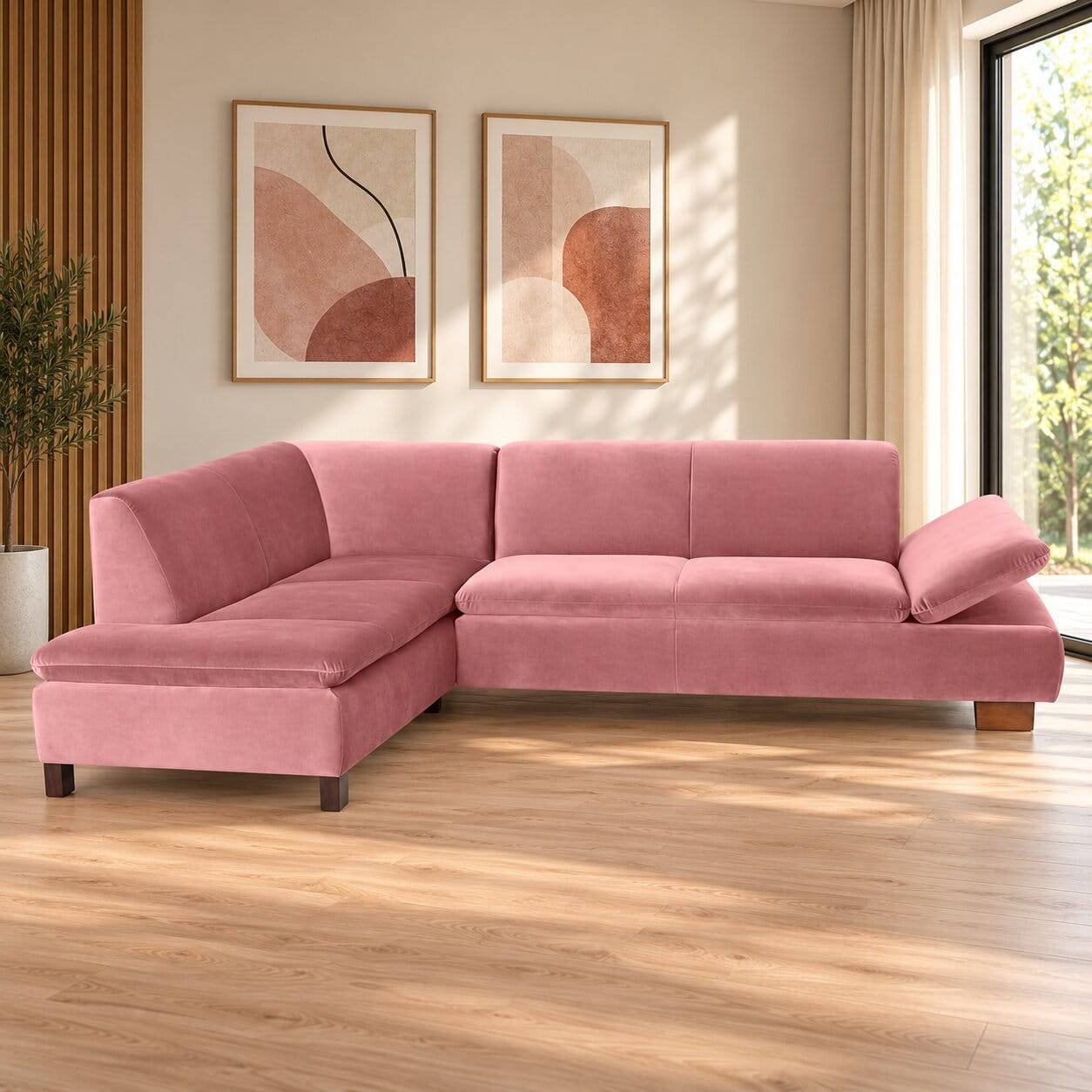 Polsterecke in Rosa mit Nussbaum Braun - Jaglyn