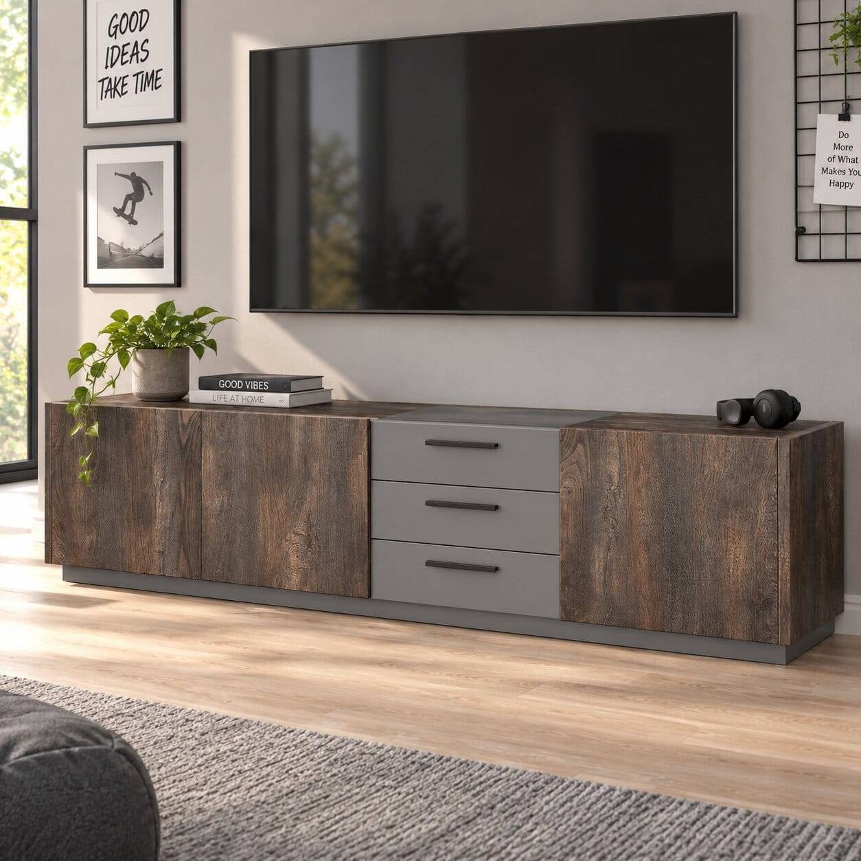 TV Unterschrank in Eiche Dunkel und Anthrazit - Mundo