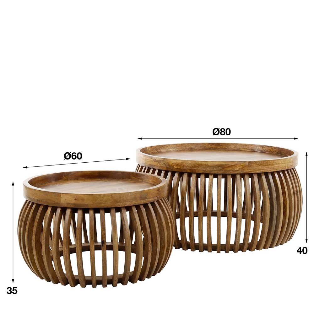 Designer Couchtisch Set aus Holz - Baina (zweiteilig)