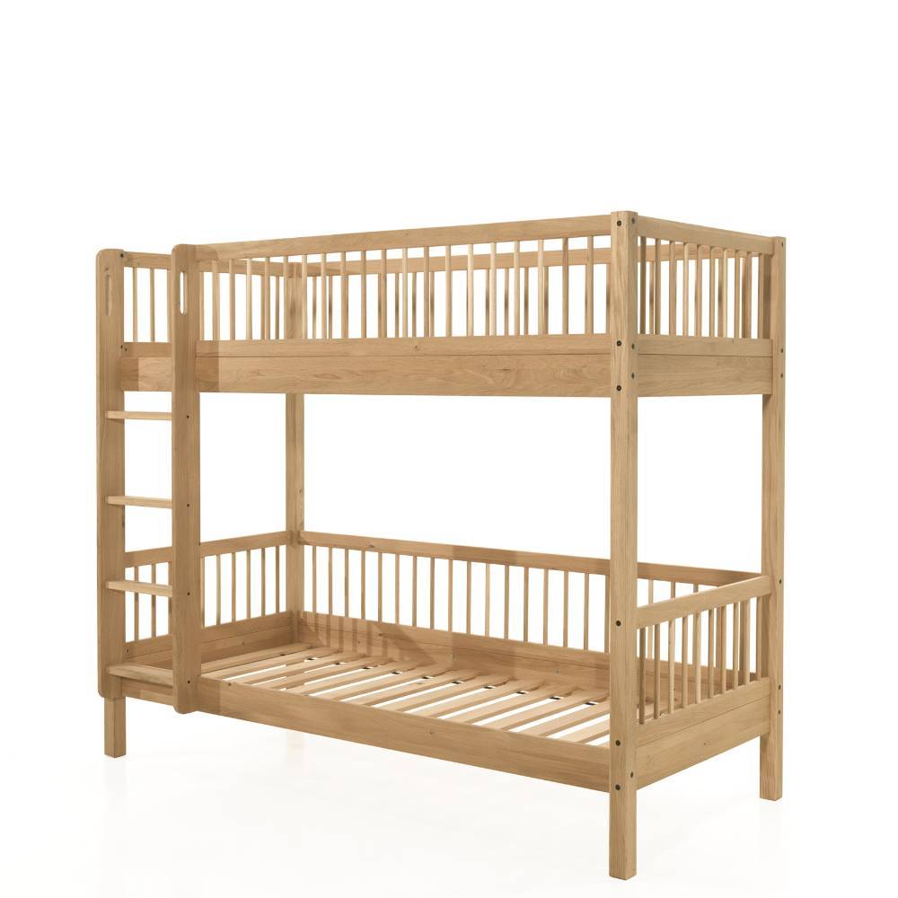 Komplettes Etagenbett aus massiver Eiche mit Leiter für Kinder- oder Jugendzimmer – Leoni