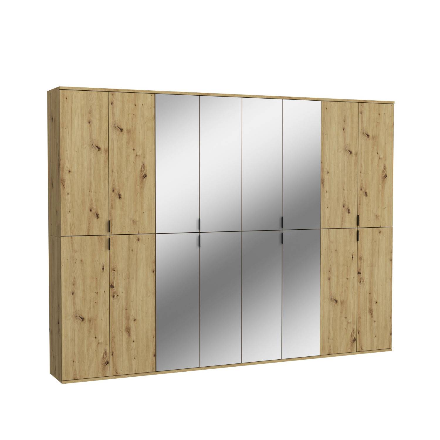 Mehrteiliges Garderobenset mit Spiegeltüren und Türen in heller Holzoptik – Pretty