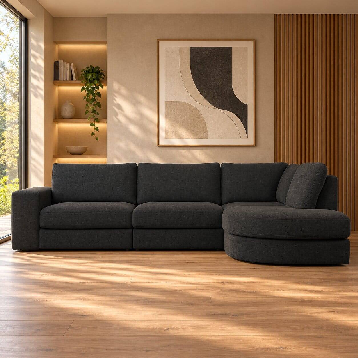 L Sofa aus Webstoff in Anthrazit - Jilatov