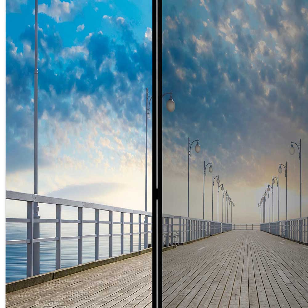 Faltbarer Fotoparavent Schäfchenwölkchen über Pier - Ekdanza