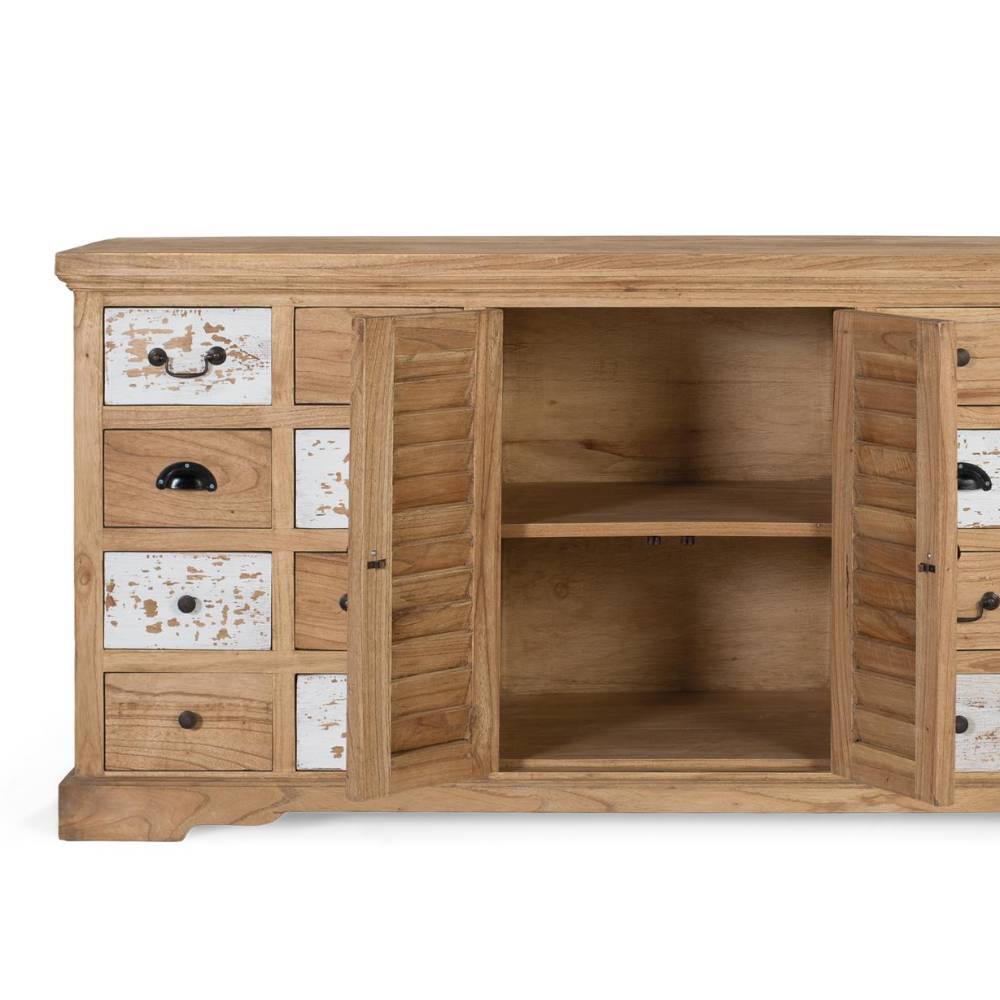 Shabby Chic Sideboard mit geöffneten Türen, offenem Stauraum und Einlegeböden – Lamedda