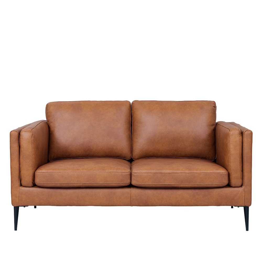 Zweisitzer Sofa aus cognacbraunem Leder für das Wohnzimmer – Lespavo
