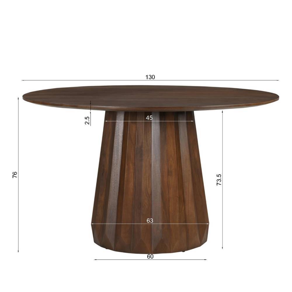 Runder Design-Säulentisch aus Holz mit allen wichtigen Maßen und Abmessungen – Tanky
