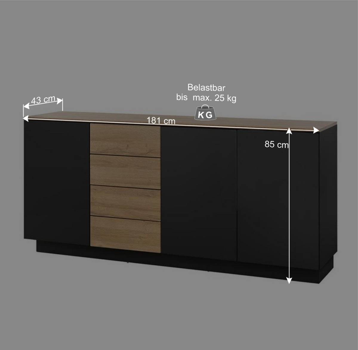 181x85x43 Designer Sideboard zweifarbig - Fincaldon