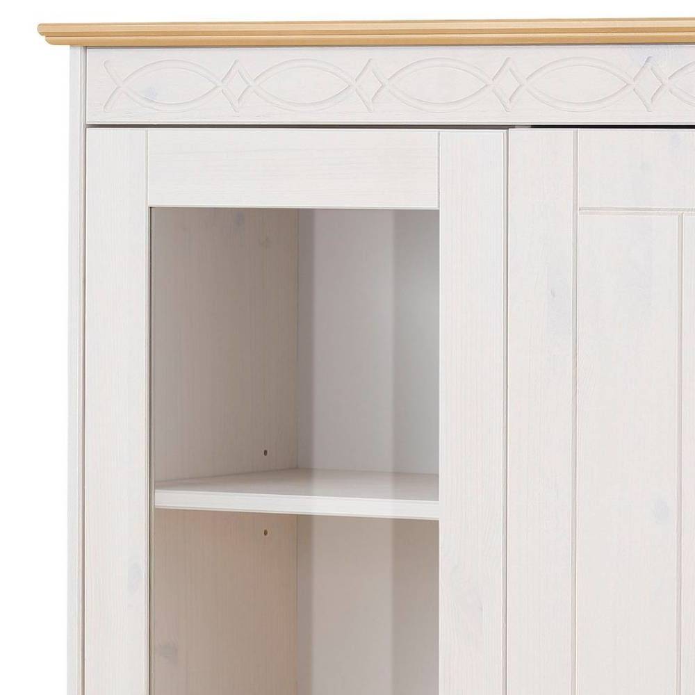 Highboard Vitrine in Weiß und Kiefer Honig - Zentra