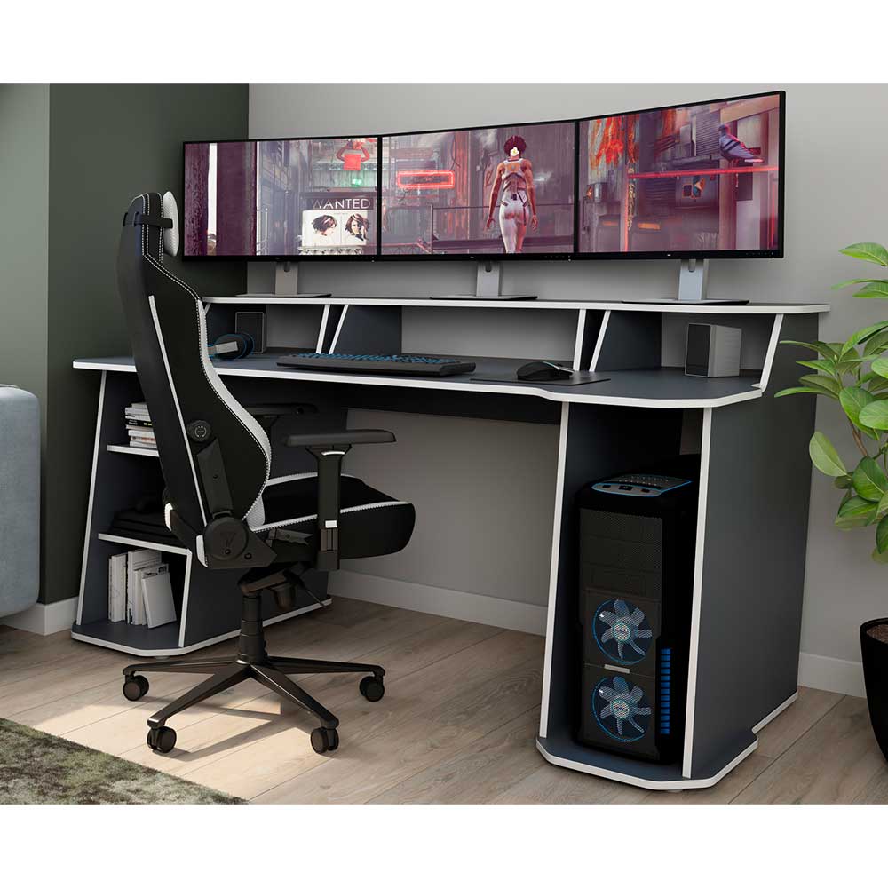 Gaming-Computertisch in Anthrazit mit Weiß - Couras