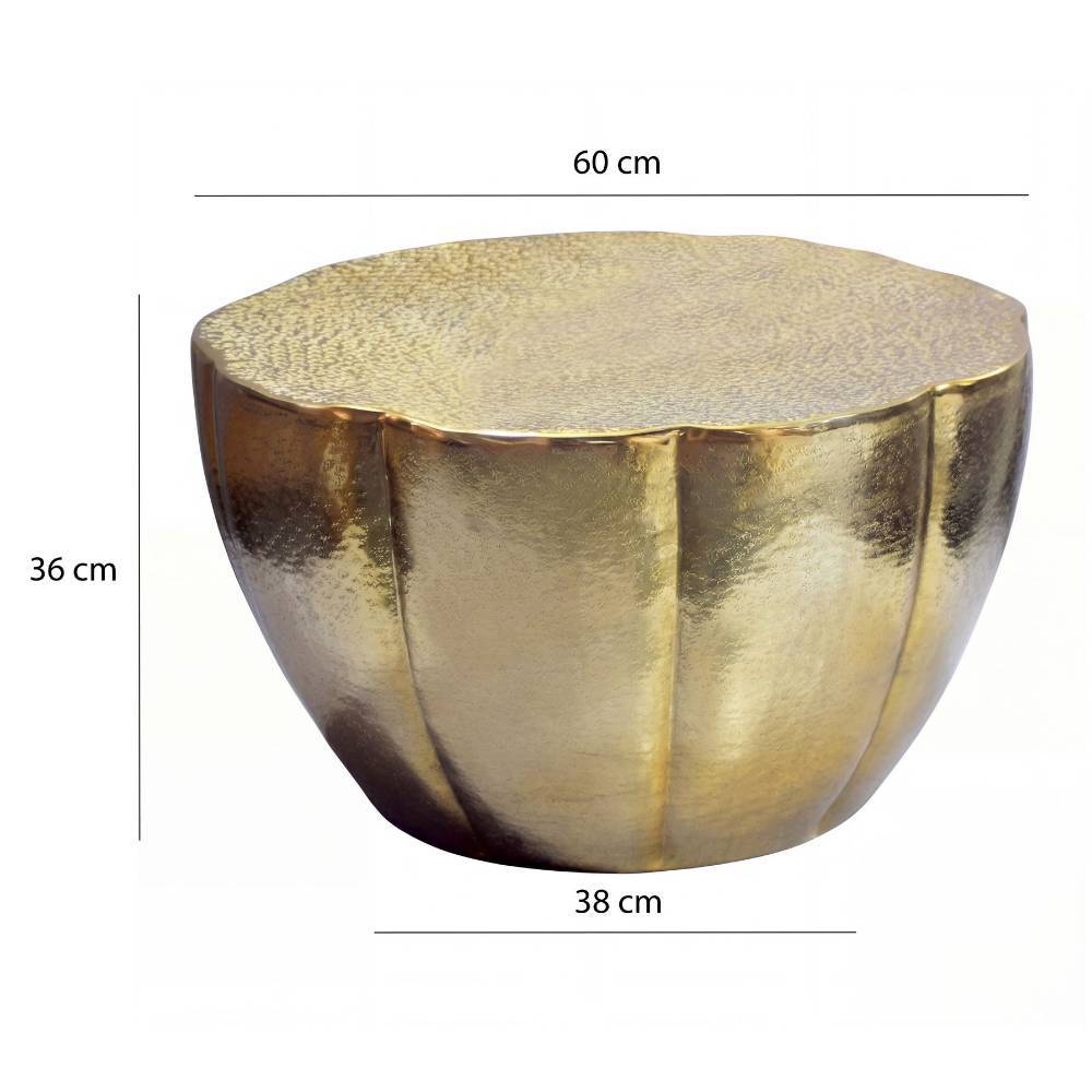 Couchtisch in Gold mit Maßen und Abmessungen in gehämmertem Design – Gracia