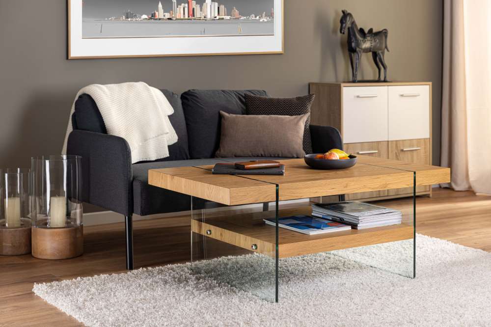 Couchtisch mit Wangen-Gestell aus Glas - Telrama
