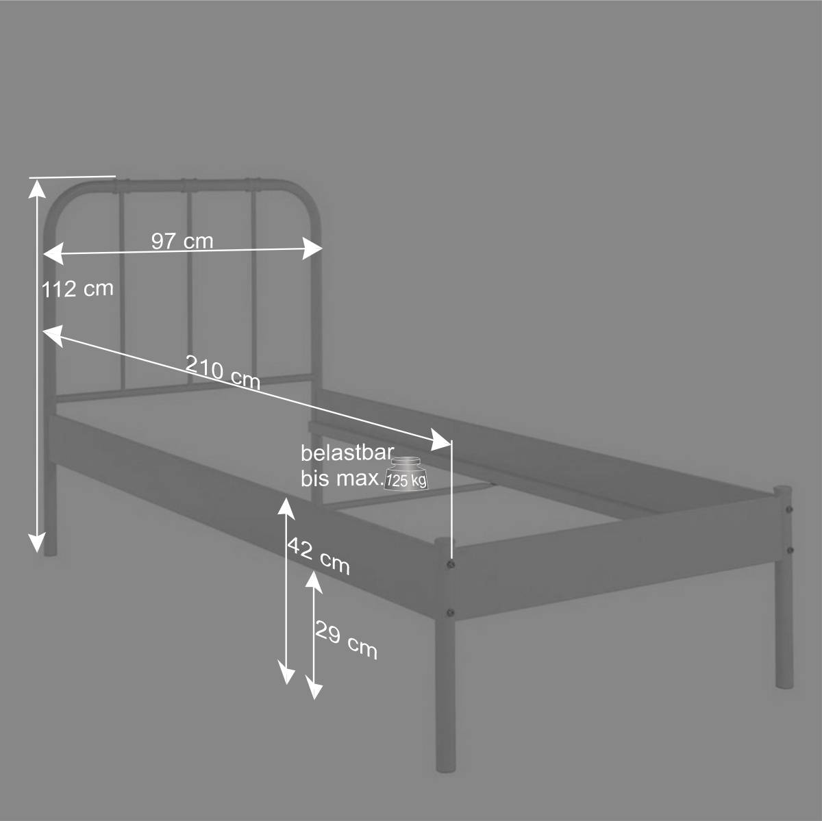 Weißes Einzelbett aus lackiertem Metall - Soreca