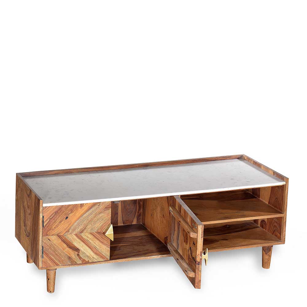 Holz Design TV Board mit Marmor Platte - Enjiva