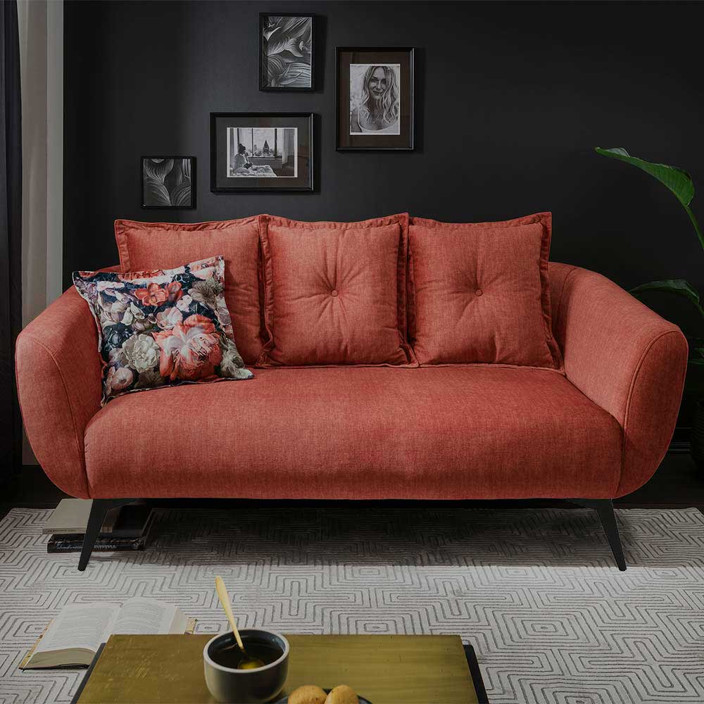 2,5 Sitzer Sofa in Rot Koralle & Schwarz - Adamsa