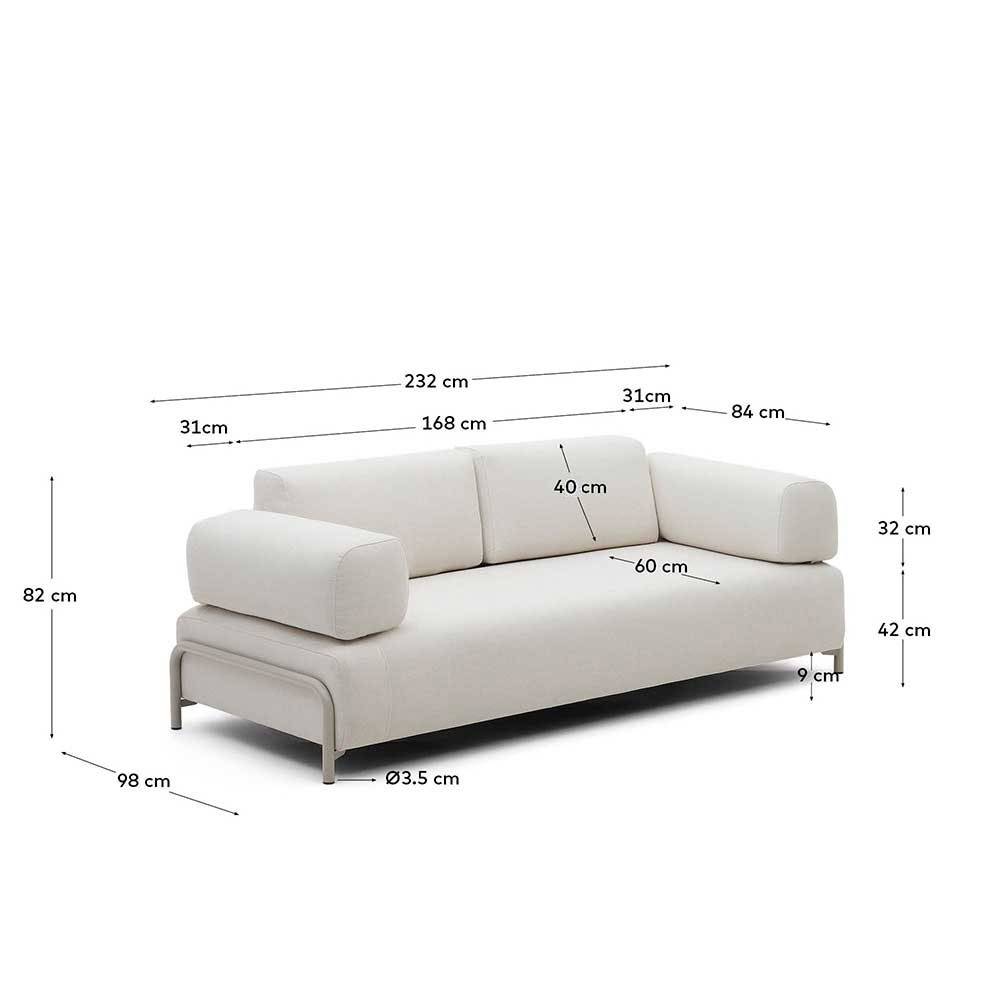 3er Wohnzimmercouch aus Chenille in Beige - Turena