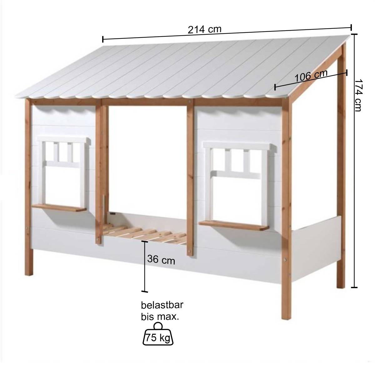 90x200 Bett mit Rausfallschutz in Haus Optik - Vericia