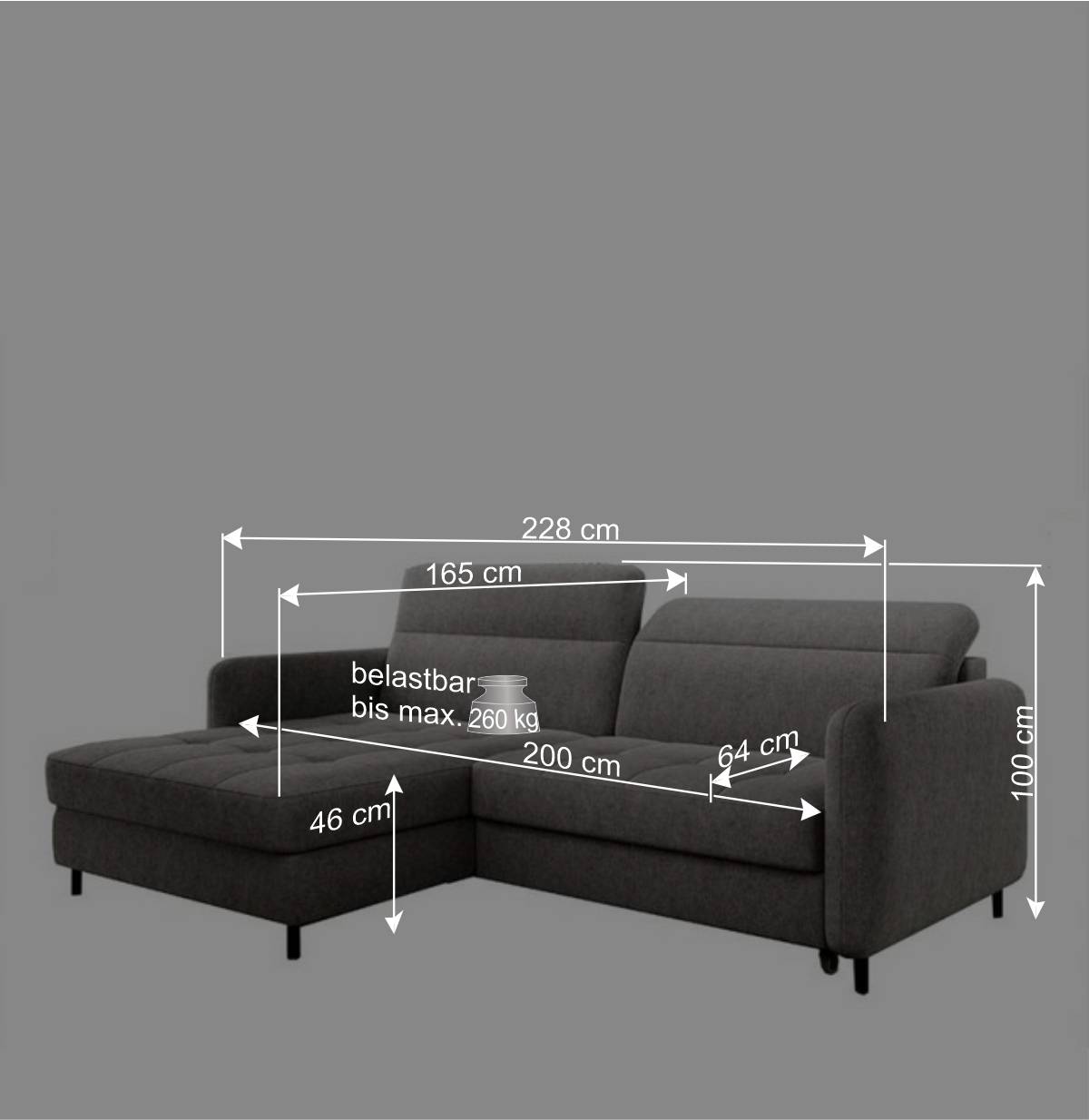 Stoff-Ecksofa in Hellgrau mit Bettfunktion - Alister