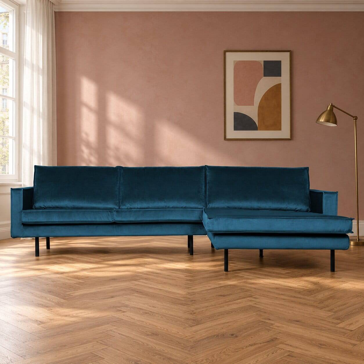 Wohnlandschaft L Sofa in Blau Samt - Cumagon