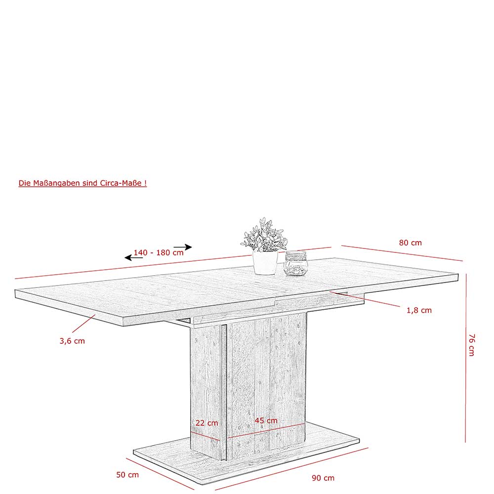 Vergrößerbarer Säulentisch in Antik Holz Optik - Janada