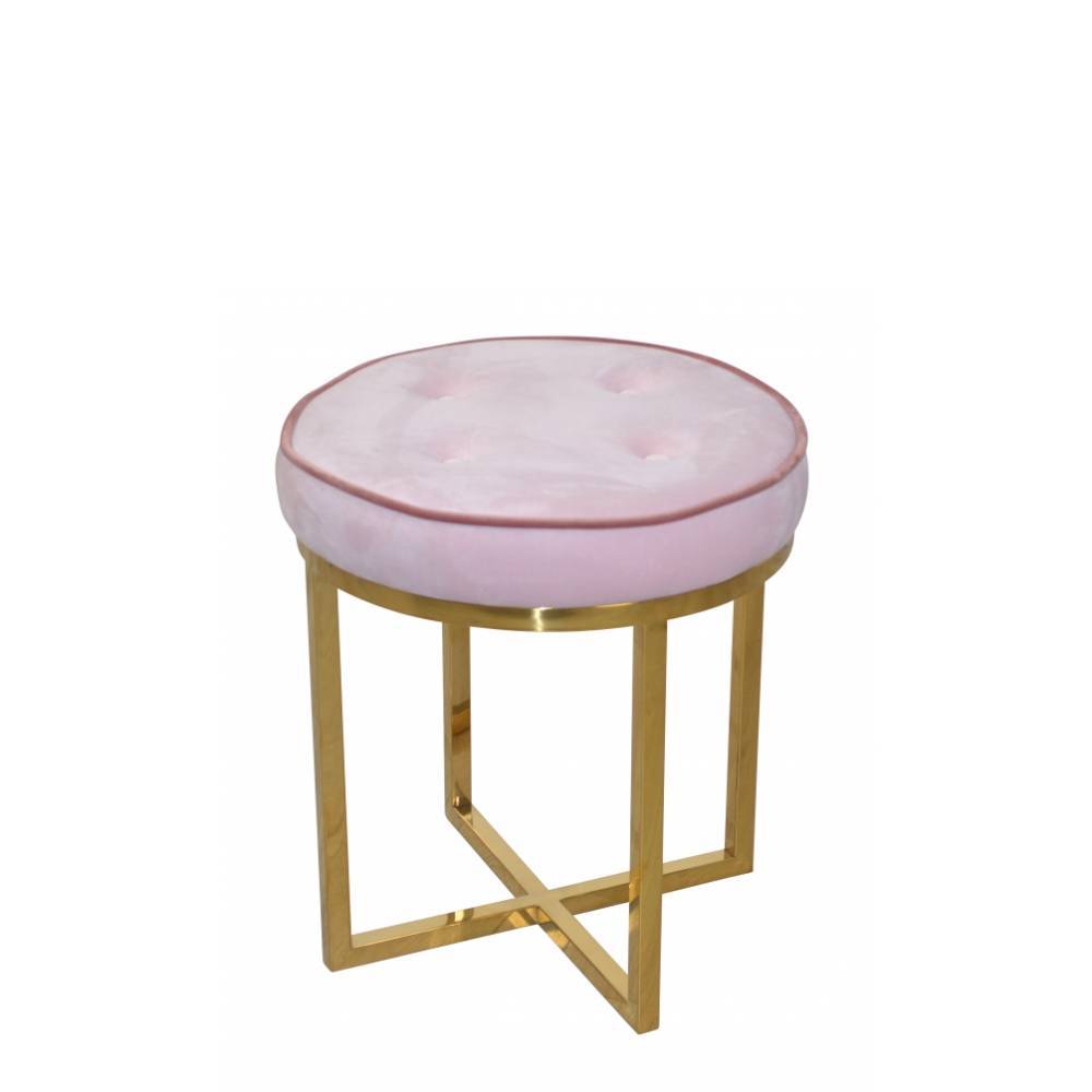 Runder Polsterhocker in Rosa Samt - Mirella
