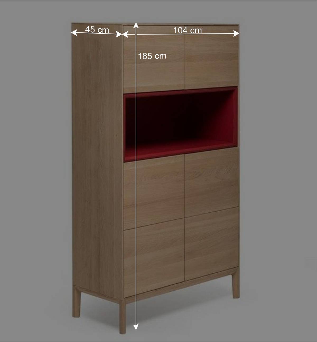 6-türiger Wohnzimmer Schrank in Eiche Bianco & Rot - Enifra