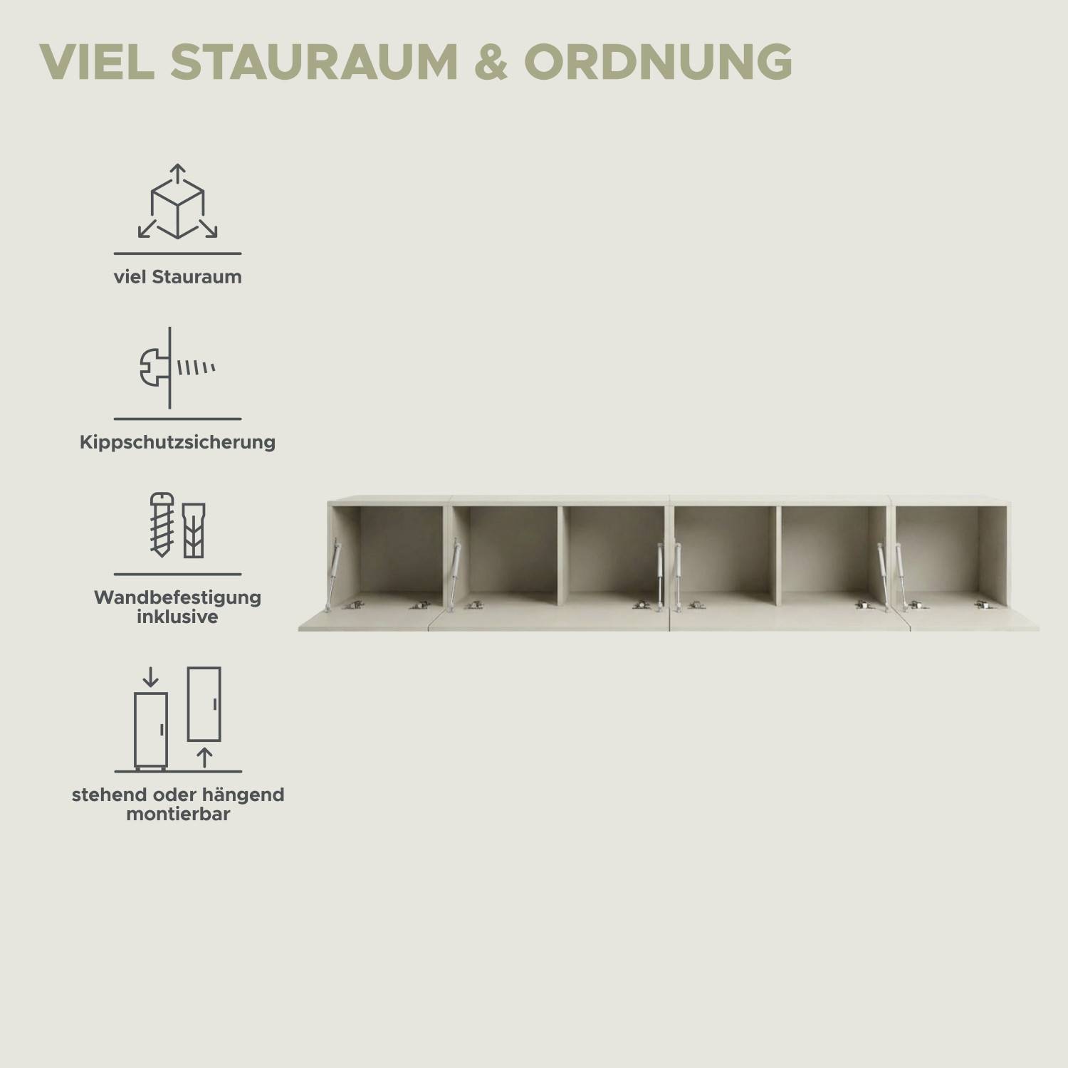 TV Board mit viel Stauraum, Kippschutzsicherung und flexibler Wandmontage – Draguno