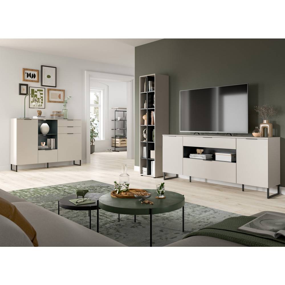 Wohnzimmer Schrankwand bestehend aus TV-Board und Standregal mit Metallfüßen – Ostinia