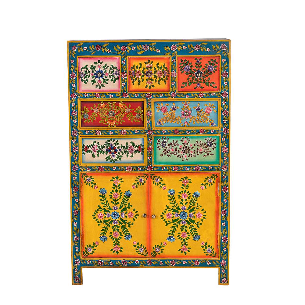 Farbenfrohes Design-Highboard mit Blumen Motiven - Leverias