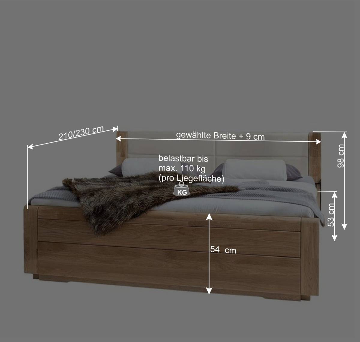 Komfort Doppelbett Anglesia und Nachttisch Set (dreiteilig)