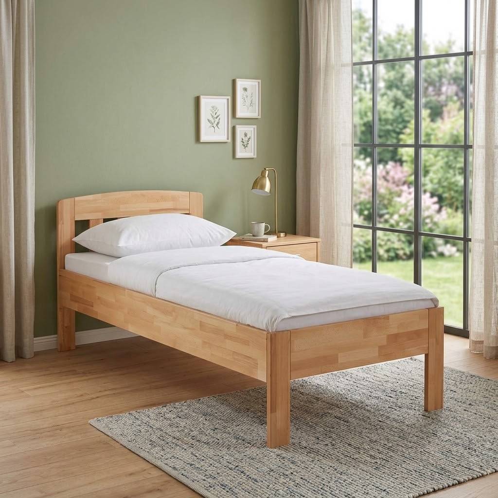 Komfort-Einzelbett Lavagna aus Holz Buche klar lackiert