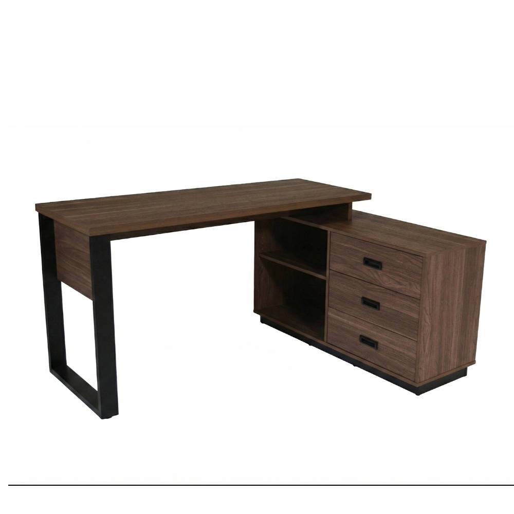 Winkelschreibtisch mit Regal in Walnuss Dekor - Loho