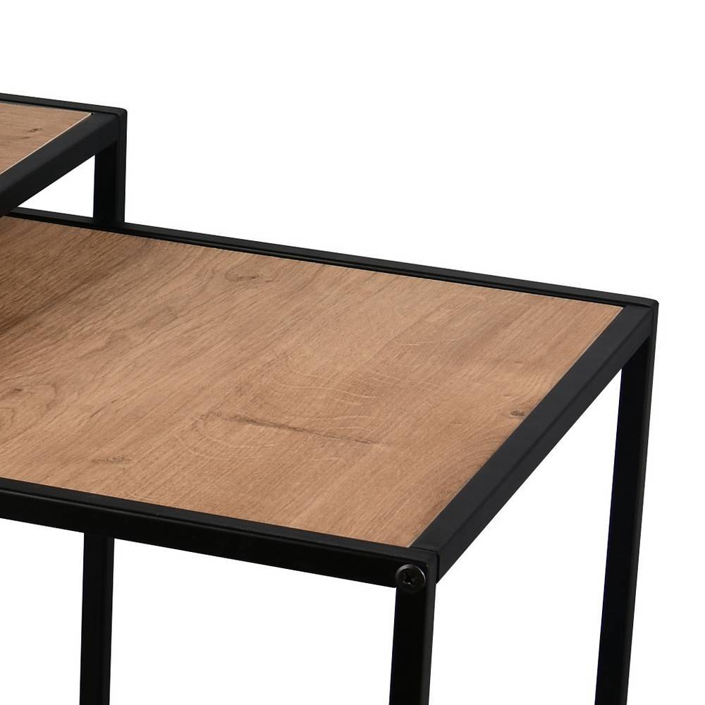 Eckverbindung des Couchtisches in Wildeiche Optik mit schwarzem Metallrahmen – Kumico