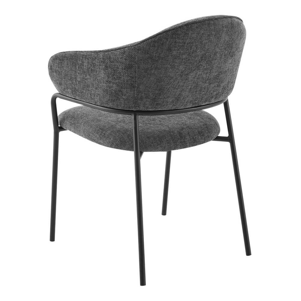 Eleganter Esszimmerstuhl (2er Set) aus grauem Strukturstoff, schräge Rückansicht – Larosiana