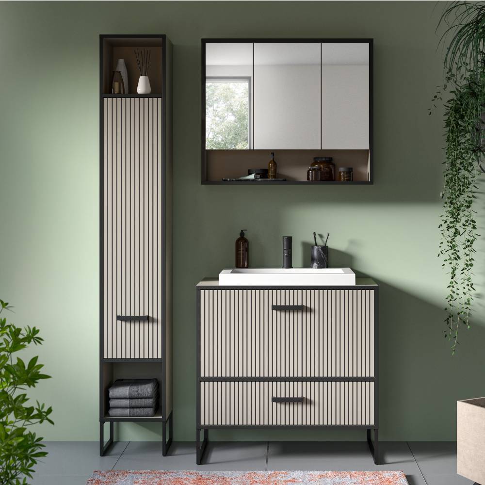 Bad-Waschplatz und Hochschrank Set - Xena (dreiteilig)