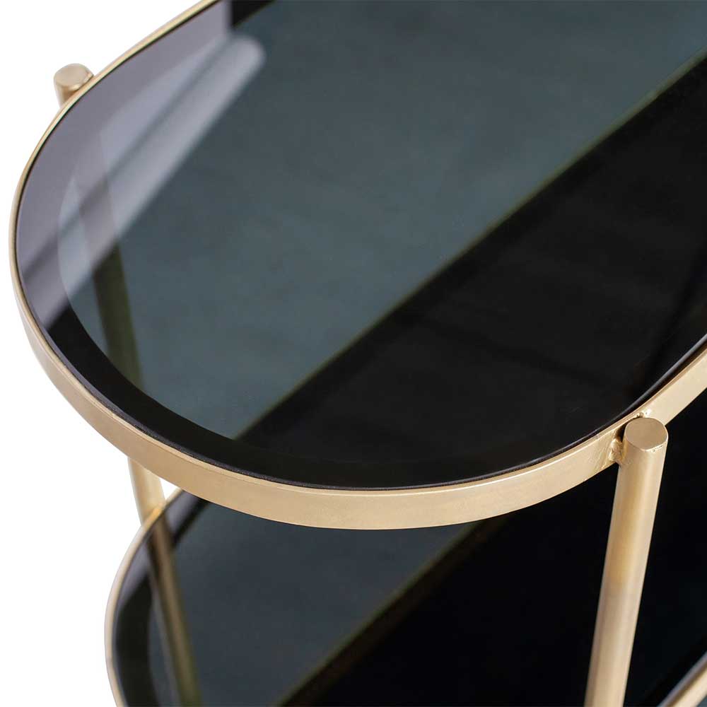 120x90x38 Regal mit ovalen Schwarzglas Ablagen - Ailuno