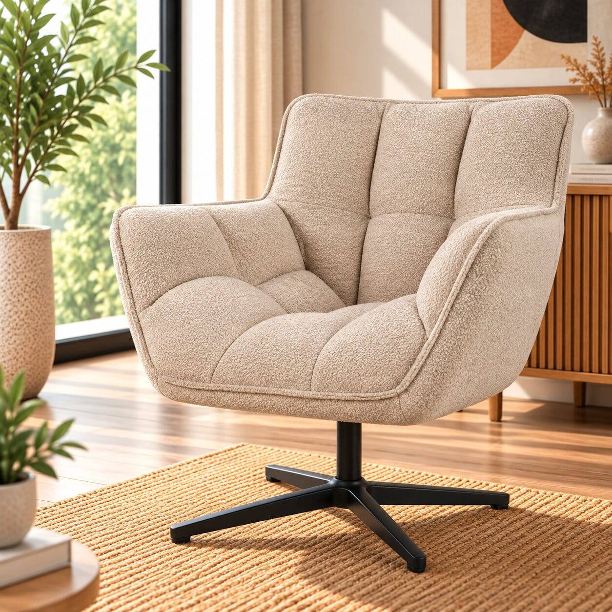 Design-Drehsessel in Beigegrau Boucle - Bento
