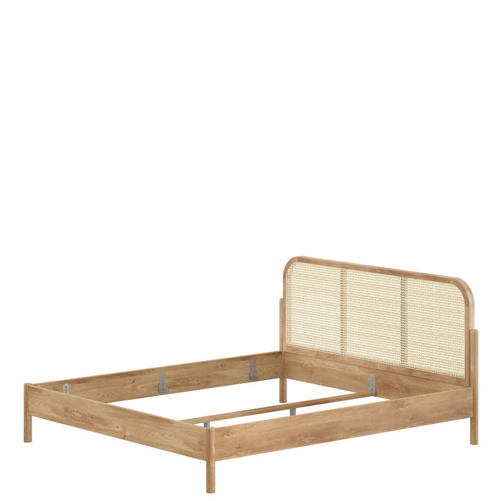 Modernes Holzbett 180x200 cm mit Wiener Geflecht Kopfteil im Naturholz-Look – Goyan