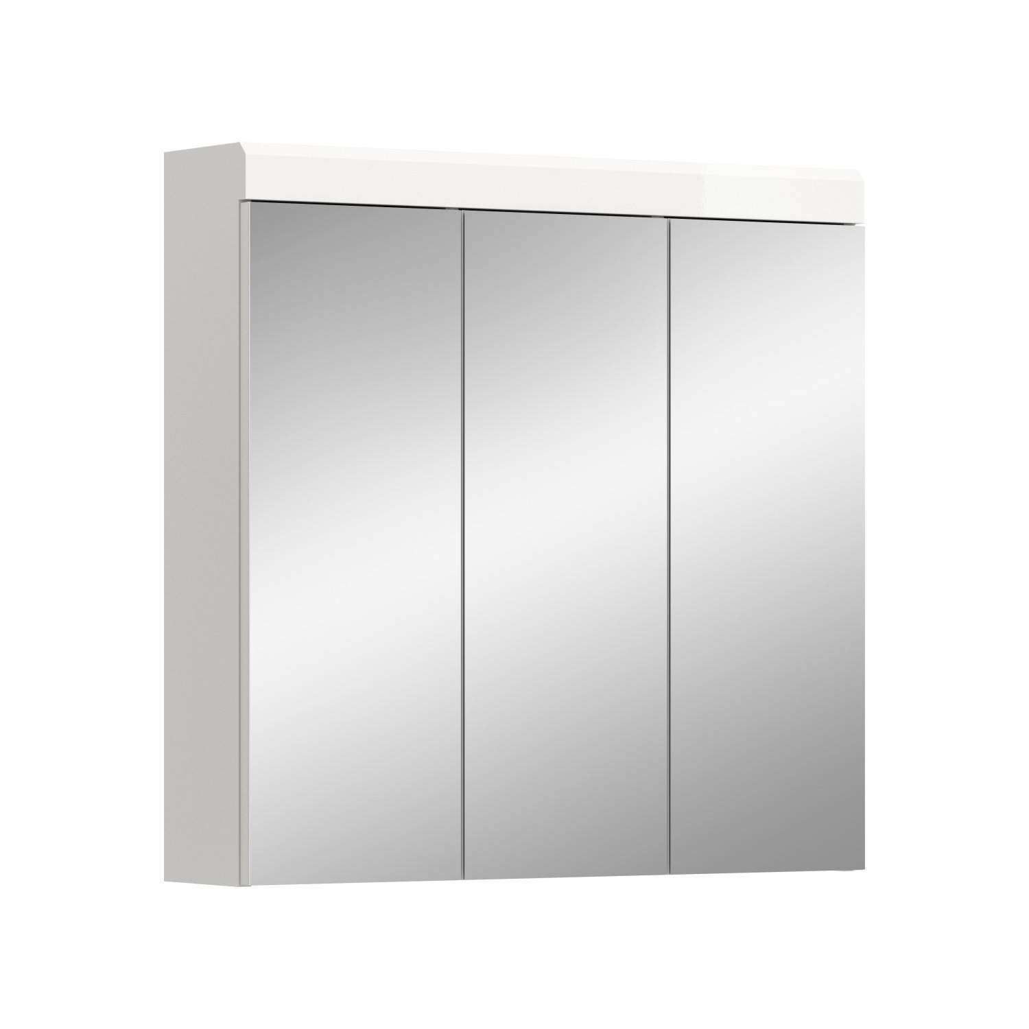 Weißer Badezimmerschrank mit dreitüriger Front aus Spiegelglas, ideal für die Badaufbewahrung – Nanila