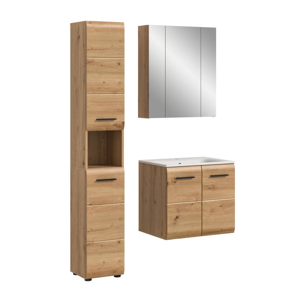 Dreiteiliges Badezimmer Waschplatz Set mit geschlossenen Türen in heller Holzoptik – Canopus