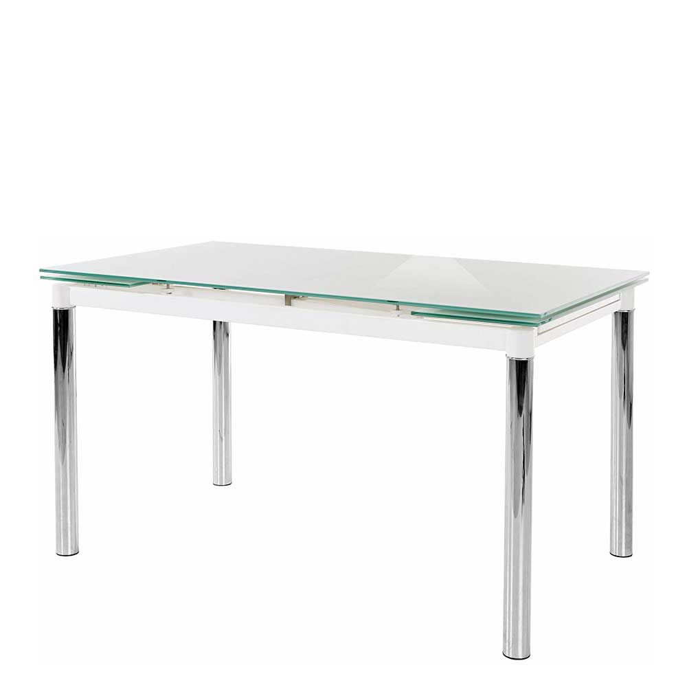 Verlängerbarer Designtisch aus Weißglas & Chrom - Segradon