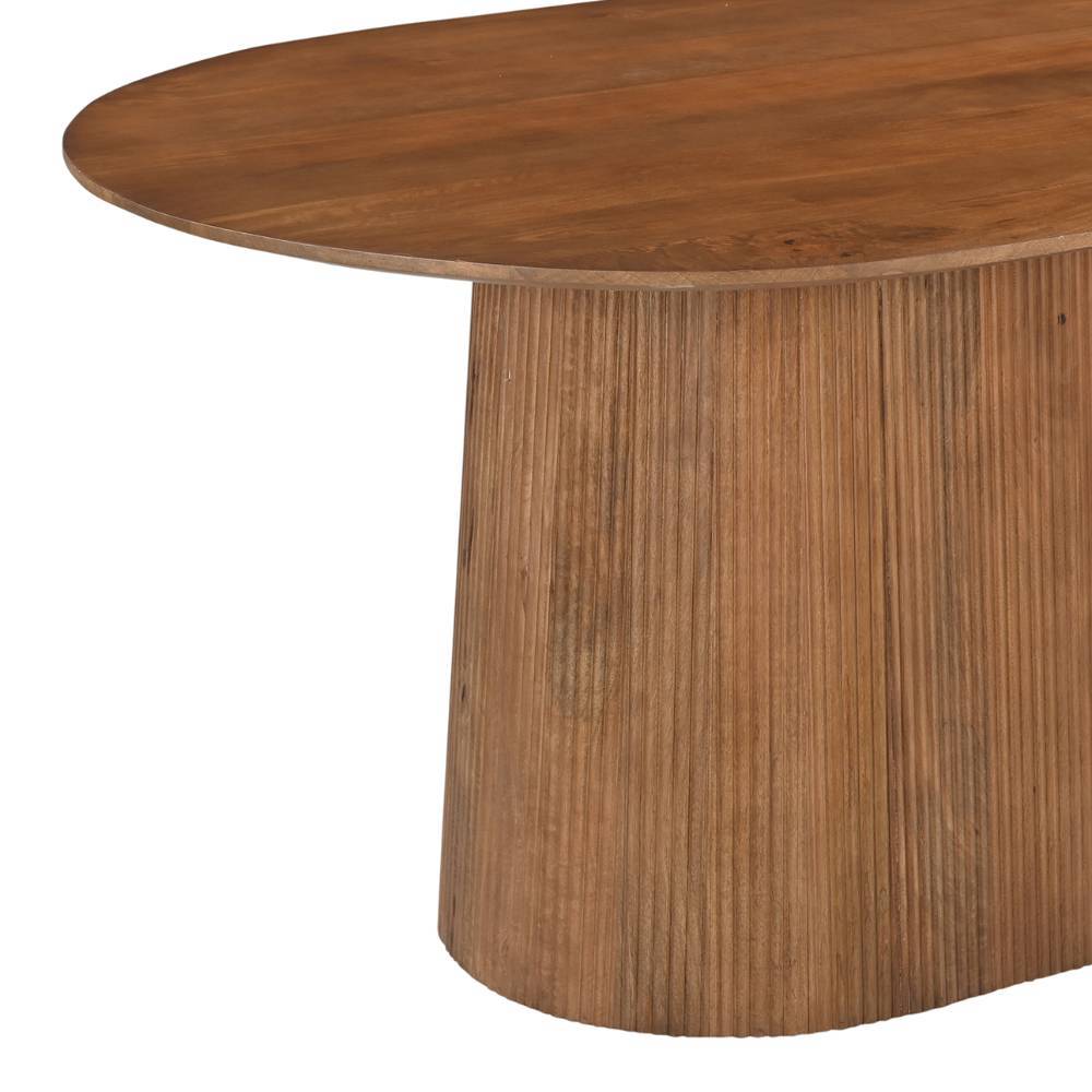 Ovaler Holztisch aus Mangoholz mit strukturierter Säulenbasis für Speisezimmer – Galadira
