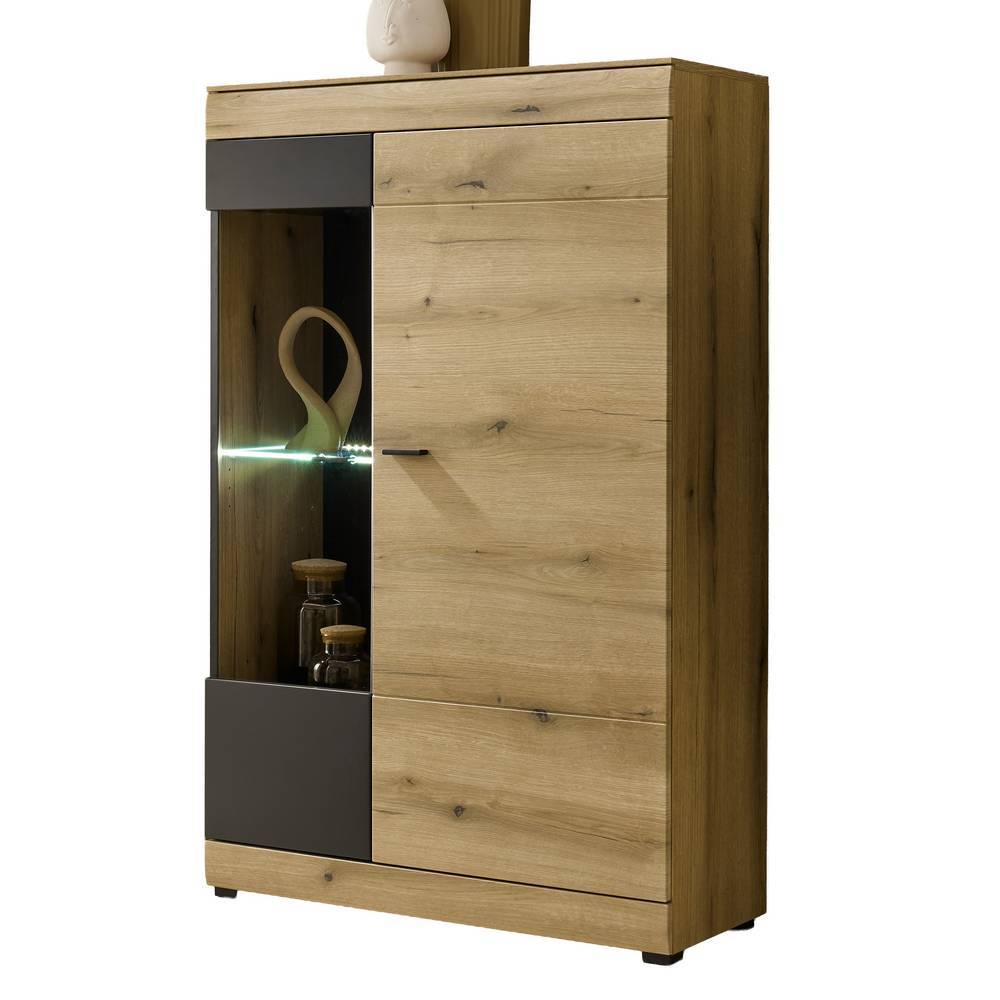 Highboard mit Glaseinsatz in Eiche Optik - Addara