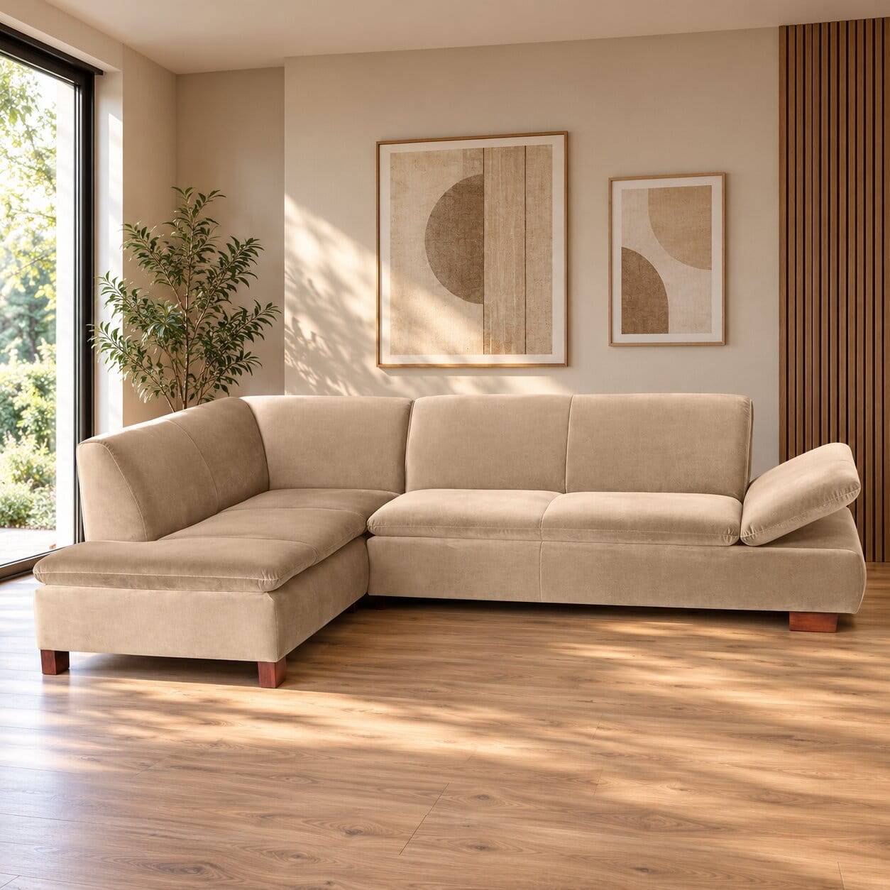 Couchecke in Beige mit Nussbaum Braun - Franatico