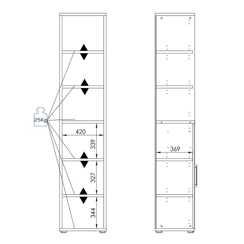 Schmaler Büroschrank mit Tür & 3 Fächern - Xena