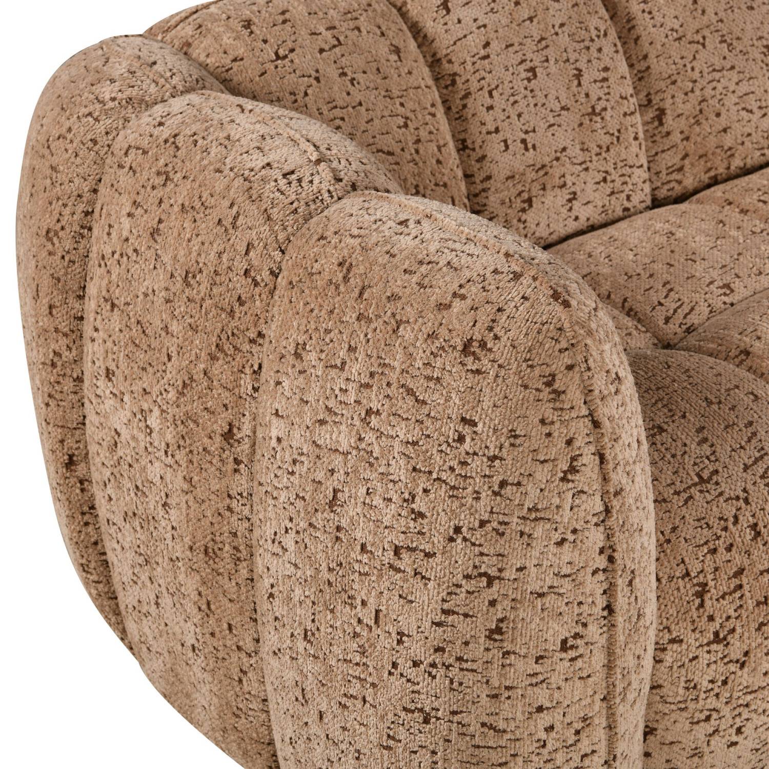 Bouclé Stoffdetail der Armlehne in Taupe mit gerippter Struktur – Tenny