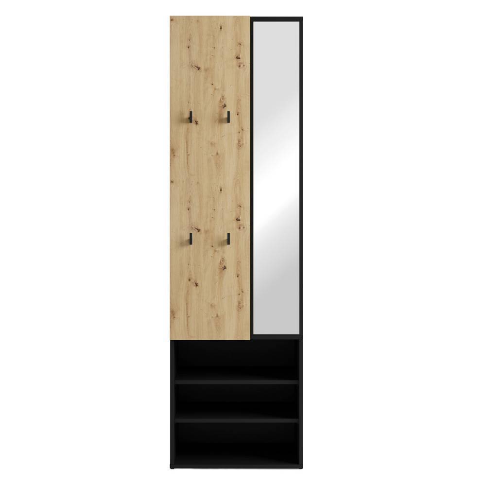 Moderne Flurgarderobe mit Garderobenpaneel in Eiche-Optik und integriertem Spiegel – Merusha